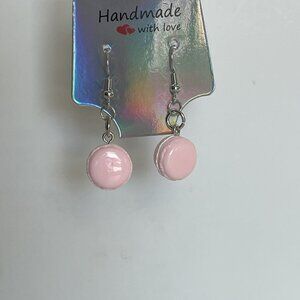 Pastel Pink Macaron-Shaped Dangle Earrings